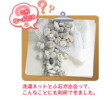 これな～んだ？洗濯ネットと小石が出会って、こんなことにも利用できました。
