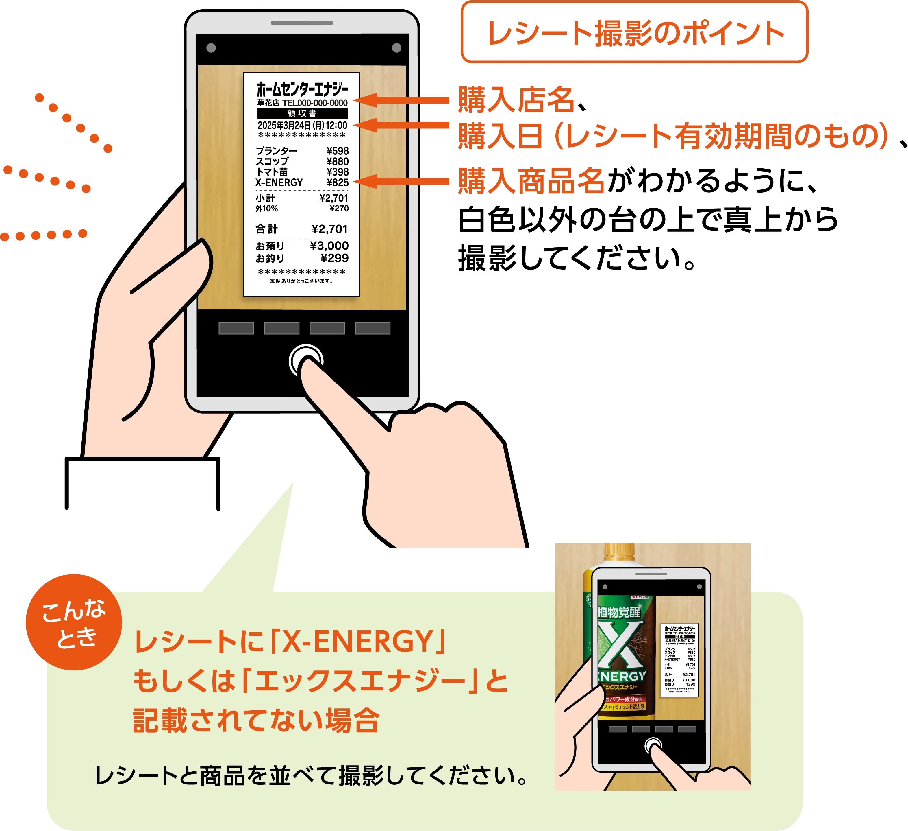 レシート撮影のポイント